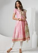 Розовое длинное платье / туника из хлопка и шёлка с короткими рукавами + летние белые брюки и накидка