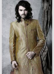 Национальный индийский свадебный мужской костюм из шёлка цвета шамуа