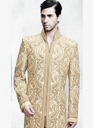 Национальный мужской костюм из шёлка цвета льна для свадьбы в индийском стиле