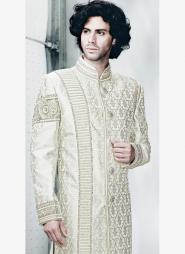 Восточный белый индийский свадебный мужской костюм из шёлка