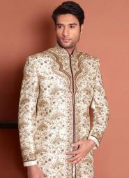 Белый индийский восточный свадебный мужской костюм из шёлка