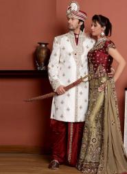 Белый национальный индийский мужской свадебный костюм