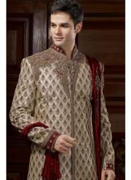Кварцевый стильный индийский свадебный мужской костюм из шёлка