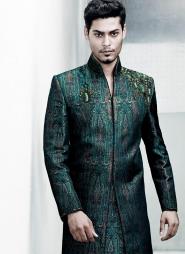 Аспидно-серый необычный индийский свадебный мужской костюм из шёлка