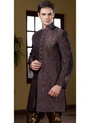 Кофейный национальный индийский свадебный мужской костюм из шёлка