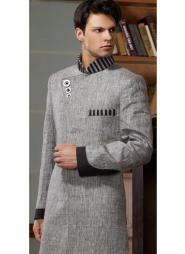 Светло-серый современный индийский свадебный мужской костюм из шёлка