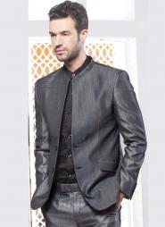 Тёмно-серый молодёжный мужской френч (воротник — стойка) + брюки + рубашка