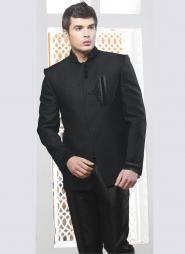 Чёрный дизайнерский мужской френч (воротник — стойка), украшенный вышивкой + брюки