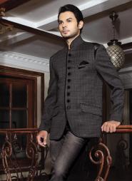 Чёрный молодёжный мужской френч (воротник — стойка) + брюки