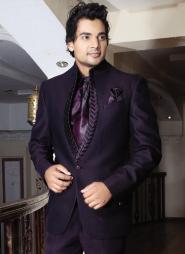 Тёмно-фиолетовый вечерний мужской костюм-двойка + рубашка + галстук с брошью