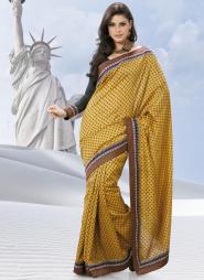 Индийское сари из натурального индийского шёлка цвета латуни с вышивкой