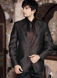 Коричневый свадебный / вечерний мужской костюм-двойка + рубашка + галстук с брошью