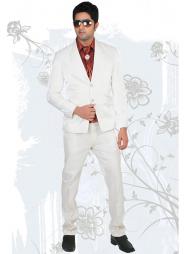 Белый зауженный мужской костюм-двойка + рубашка + галстук с брошью