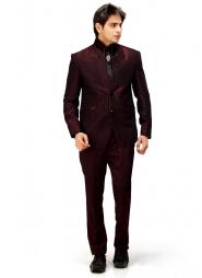 Бордовый стильный мужской костюм-двойка + рубашка + галстук с брошью