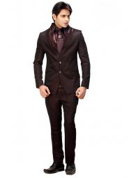 Бордовый молодёжный мужской костюм-двойка + рубашка + галстук с брошью