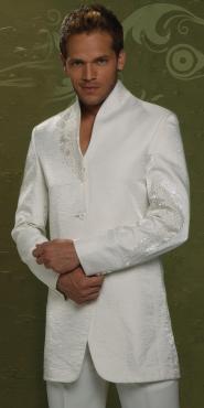 Белоснежный необычный свадебный / вечерний мужской костюм-двойка