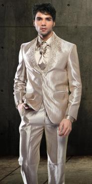 Бежевый необычный свадебный / вечерний мужской костюм-двойка + рубашка + галстук с брошью