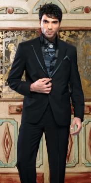 Чёрный деловой мужской костюм-тройка (с жилетом) + рубашка + галстук с брошью