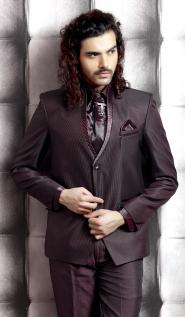 Тёмно-пурпурный праздничный мужской костюм-двойка + рубашка + галстук с брошью