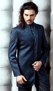 Тёмно-голубой свадебный / вечерний мужской костюм-двойка