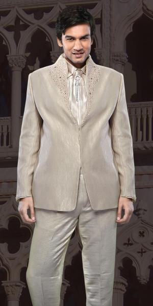 Beige Original De Mariage Soirée Costume Homme Diable Chemise Cravate Avec Broche