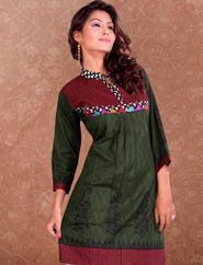 Платье / туника из хлопка цвета серой спаржи, с рукавами три четверти