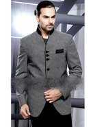 Серый мужской френч (воротник — стойка) из льна