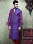 Пурпурно-алый мужской индийский национальный костюм из жаккардовой ткани, украшенный вышивкой и бисером