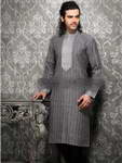 Серо-чёрный мужской индийский национальный костюм из натурального индийского шёлка