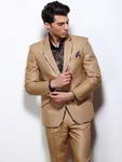 Жёлто-коричневый мужской костюм-двойка + шёлковая рубашка