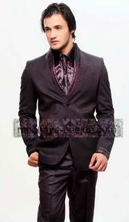 Сливовый модный мужской костюм-двойка + рубашка + галстук с брошью