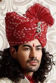 Индийский мужской тюрбан (чалма) из хлопка цвета кармин, с брошью