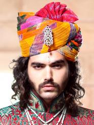 Разноцветный индийский мужской тюрбан (чалма) из хлопка, с брошью