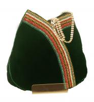 Тёмно-зелёная индийская маленькая модная сумочка, украшенная бисером и стразами