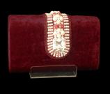 Тёмно-алая индийская маленькая сумочка (клатч), украшенная бисером и стразами