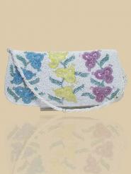 Белая индийская маленькая женская сумочка, вышитая бисером