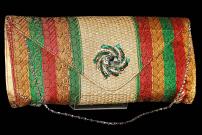 Разноцветная индийская маленькая сумочка из парчи, украшенная брошью со стразами