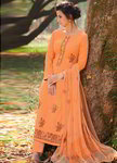 Оранжевое индийское платье / костюм из хлопка, с длинными рукавами, украшенное вышивкой