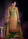 Разноцветное индийское платье / костюм из хлопка, с рукавами три четверти, украшенное вышивкой