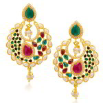 Позолоченные индийские серьги, разноцветные стразы и бусинки