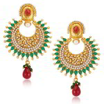 Позолоченные индийские серьги, разноцветные стразы и бусинки