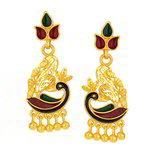 Позолоченные индийские серьги «Павлины», цветная эмаль