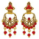 Медные индийские серьги, покрытые позолотой, с красными стразами