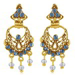 Медные индийские серьги, покрытые позолотой, с голубыми стразами