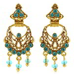 Медные индийские серьги, покрытые позолотой, с голубыми стразами