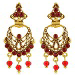 Медные индийские серьги, покрытые позолотой, с красными стразами