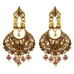 Медные индийские серьги, покрытые позолотой, с фиолетовыми бусинками и стразами