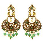 Медные индийские серьги, покрытые позолотой, с зелёными бусинками и стразами