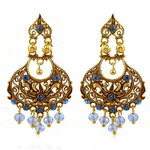 Медные индийские серьги, покрытые позолотой, с голубыми бусинками и стразами