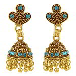 Медные индийские серьги-колокольчики, покрытые позолотой, с голубыми стразами